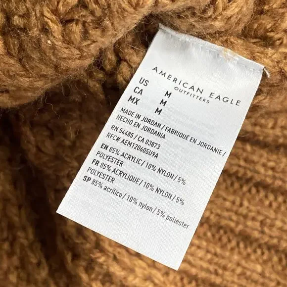 American Eagle Sweater M Brown Chunky V Neck Pullover Neutral Minimalist Cozy - Picture 8 of 8
